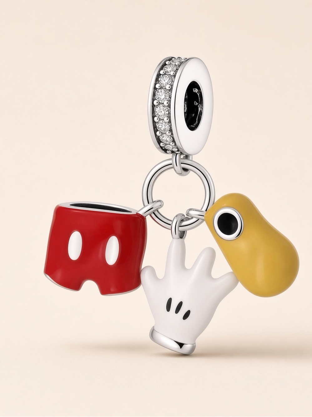 Sterling silver Mickey-Inspired Red, White & Yellow Character Charm
